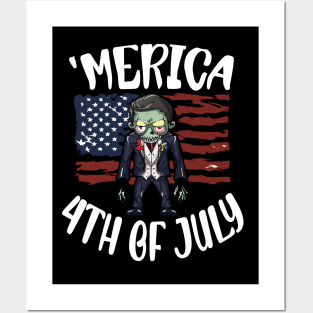 Scary Halloween Zombie Independence Day Celebration 4th Usa American Flag July Fourth Posters and Art